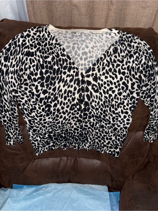 Jones New York Sweaters - Leopard Print V-Neck Cardigan - Black & White
